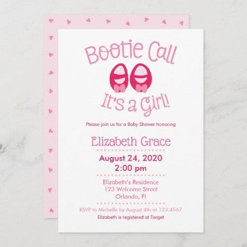 Bootie Call Pink Baby Girl Shower Invitation