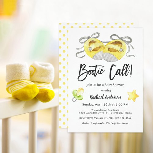 Bootie Call Whimsical Yellow Baby Shower Invitation