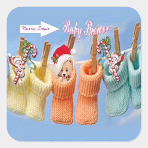 Booties Baby Shower Square Sticker