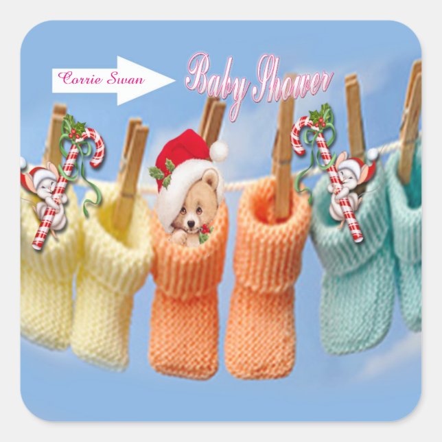 Booties Baby Shower Square Sticker (Front)