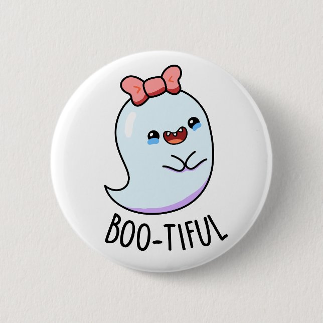 Bootiful Funny Girly Halloween Ghost Pun  Button (Front)