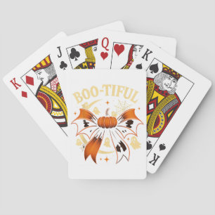 Bootiful Funny Halloween Coquette Bow Pumpkin Poker Cards