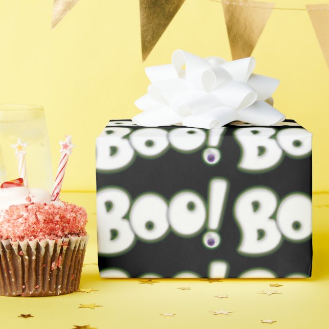 Bootiful Ghost Cartoon Lettering Boo Halloween Eye Wrapping Paper (Birthday Party)