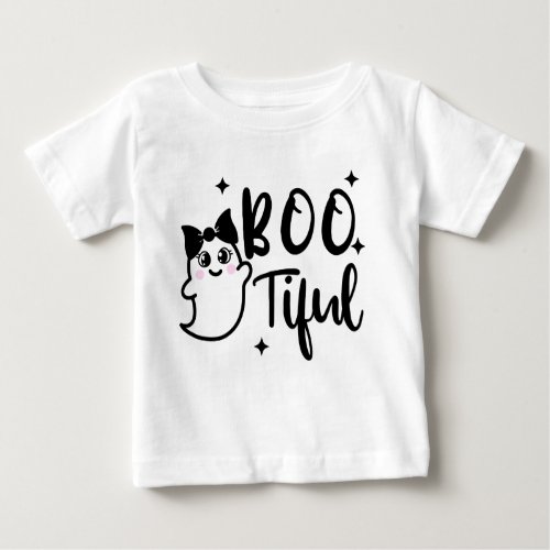 Bootiful Girl Halloween Cute Ghost with Bow Baby T_Shirt