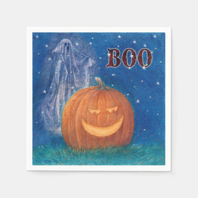 Bootiful Halloween Big Pumpkin & Ghost Napkins (Front)