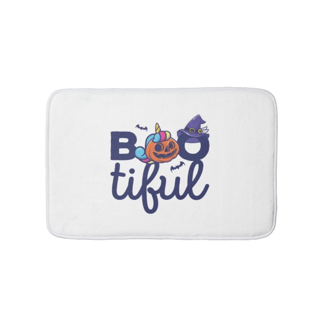 Bootiful Halloween Funny Unicorn Pumpkin lantern Bath Mat (Front)
