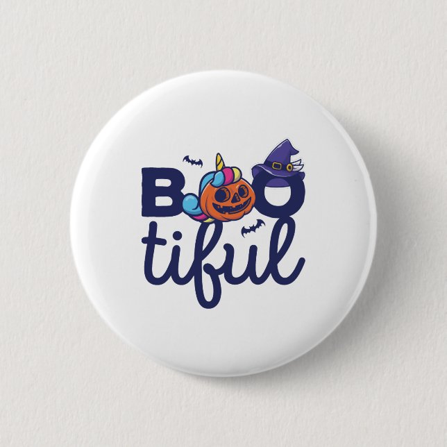 Bootiful Halloween Funny Unicorn Pumpkin lantern Button (Front)