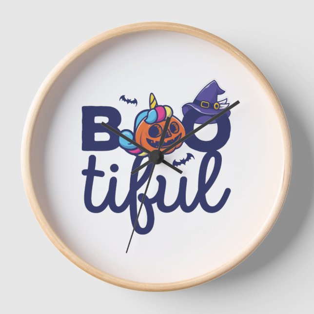 Bootiful Halloween Funny Unicorn Pumpkin lantern Clock (Front)