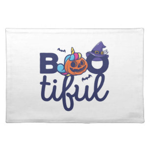 Bootiful Halloween Funny Unicorn Pumpkin lantern Cloth Placemat
