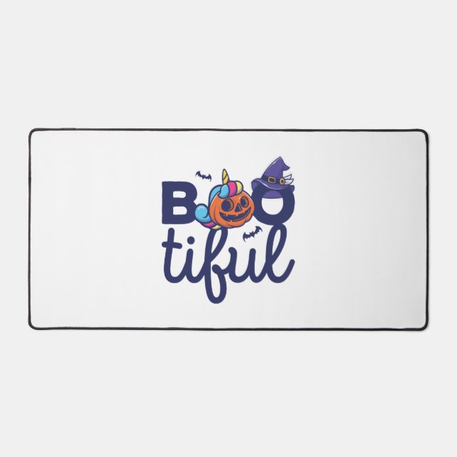 Bootiful Halloween Funny Unicorn Pumpkin lantern Desk Mat (Front)