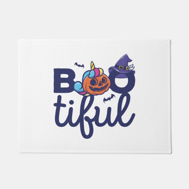 Bootiful Halloween Funny Unicorn Pumpkin lantern Doormat (Front)