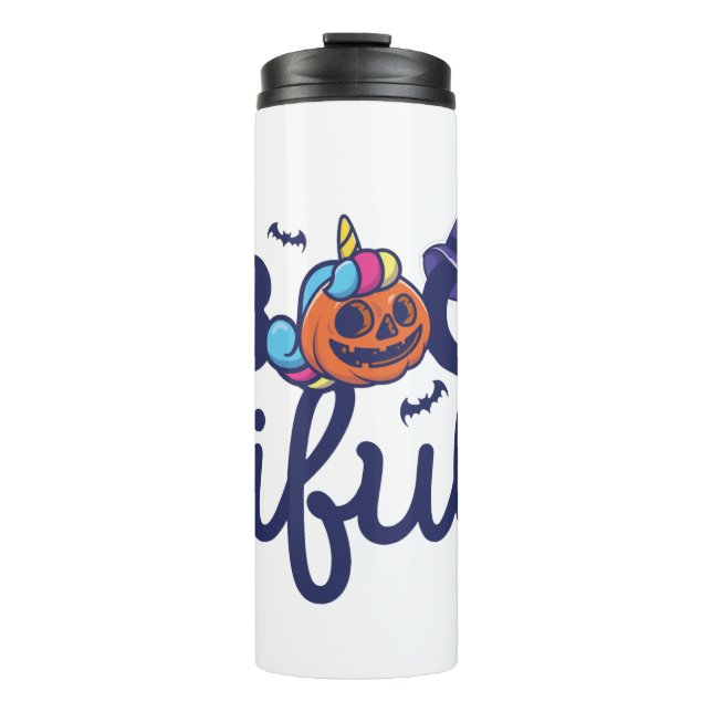 Bootiful Halloween Funny Unicorn Pumpkin lantern Thermal Tumbler (Front)