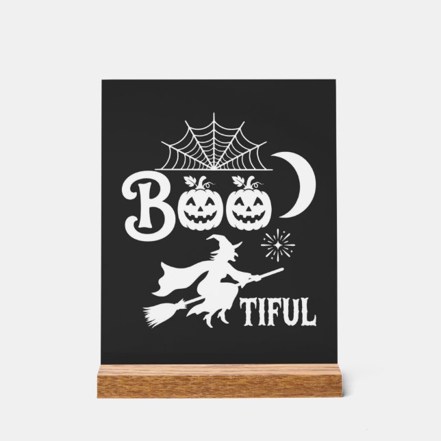 Bootiful Halloween Witch Moon Design_1 Acrylic Sign (Front)
