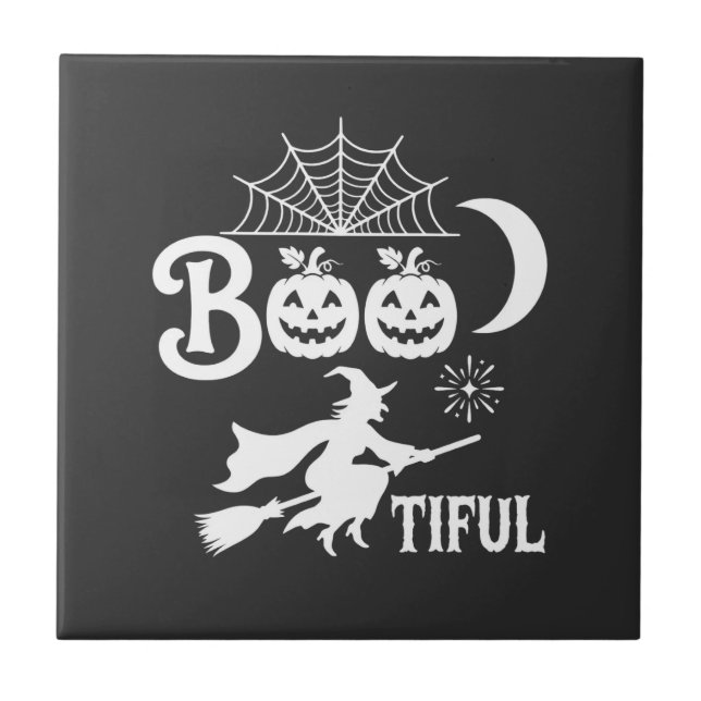 Bootiful Halloween Witch Moon Design_1 Ceramic Tile (Front)