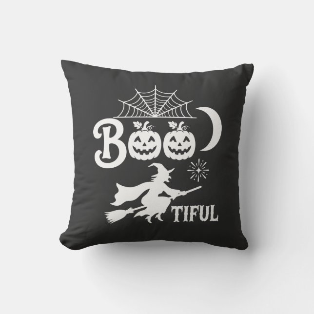 Bootiful Halloween Witch Moon Design_1 Throw Pillow (Front)