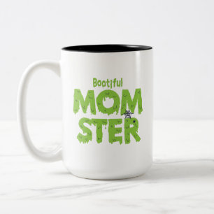 Bootiful Momster Mom Funny Halloween Puns Two-Tone Coffee Mug