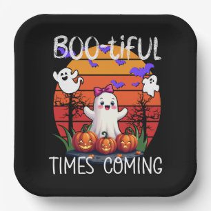 Bootiful Times Coming, Halloween Party Cute Ghosts Paper Plates