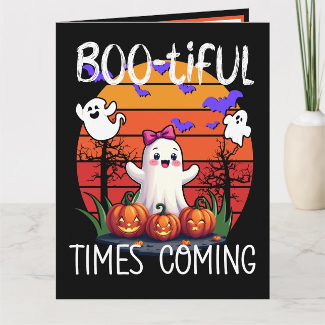 Bootiful Times Coming, Halloween Party Ghosts Card (Front)