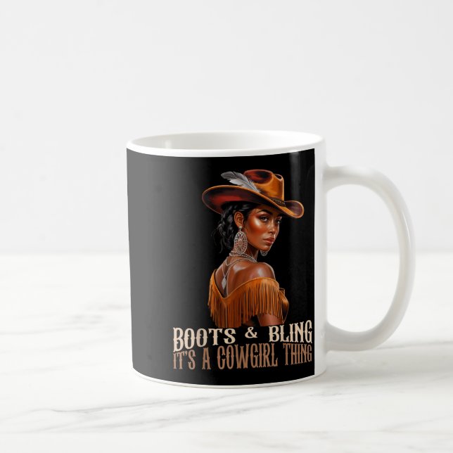 Boots &amp; Bling It's Cowgirl African Women Black Coffee Mug (Right)