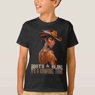 Boots &amp; Bling It's Cowgirl African Women Black T-Shirt