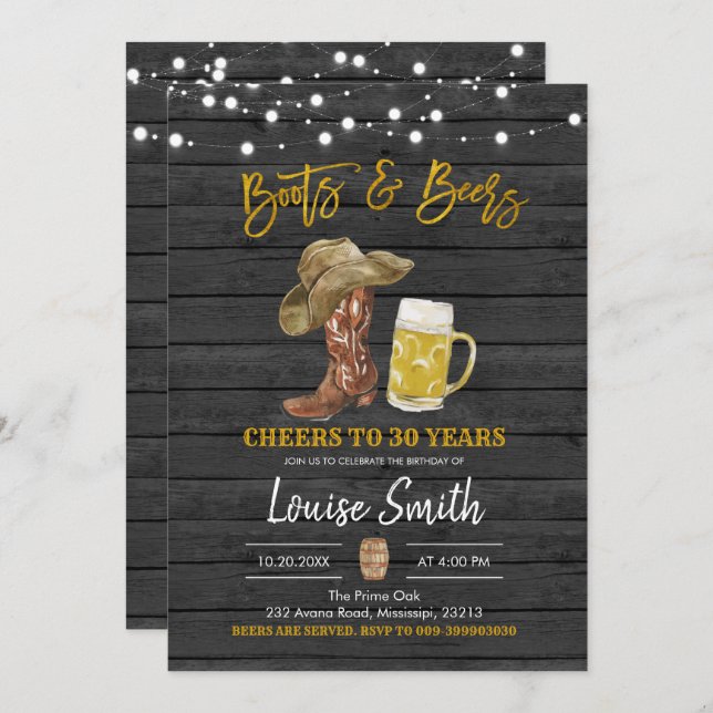 Boots and Beers Adult Birthday Invitation (Front/Back)