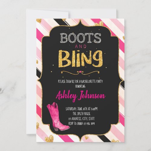 Boots and bling bachelorette party invitation