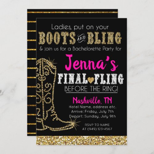 Boots and Bling Country Western Nashville Party Invitation