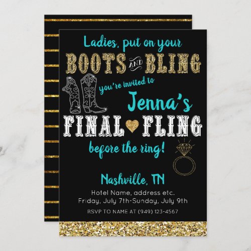 Boots and Bling Country Western Nashville Party Invitation