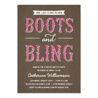 Boots and Bling | Glitter-Look Bachelorette Party Card