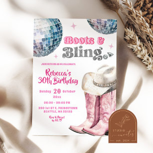 Boots and Bling Silver Cowgirl Birthday Girl Invitation
