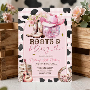 Boots and Bling Skin Cowgirl Western Birthday  Invitation