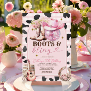 Boots and Bling Skin Cowgirl Western Birthday  Invitation