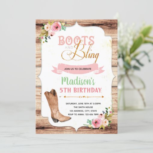 Boots and bling theme invitation | Zazzle