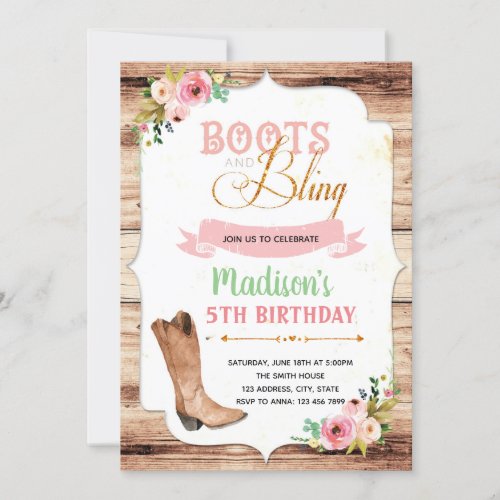 Boots and bling theme invitation