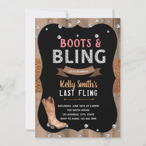 Boots and bling theme party invitation