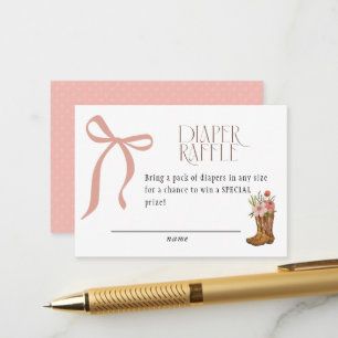 Boots and Bows Baby Girl Shower Diaper Raffle Enclosure Card