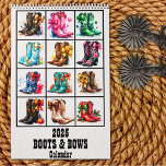 Boots and Bows Coquette Cowgirl  Calendar<br><div class="desc">Step Into Style with this Boots and Bows Calendar. Celebrate each month in fashionable flair with our Seasonal Boots and Coquette Bows , perfect for boot lovers and fans of whimsical, coquette-inspired designs, this calendar is a year-long journey of seasonal style. Each month features a beautiful watercolor style pair of...</div>