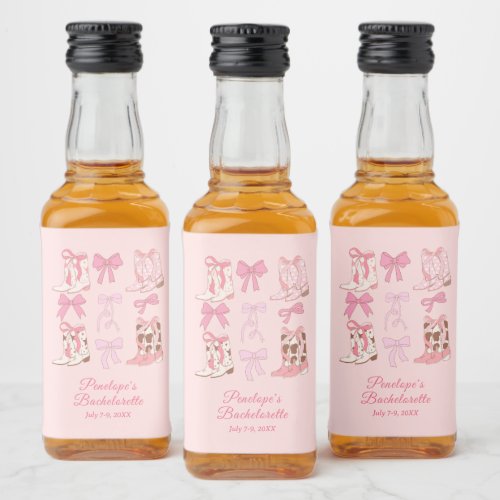 Boots and Bows Pink Girly Bachelorette Party Mini Liquor Bottle Label