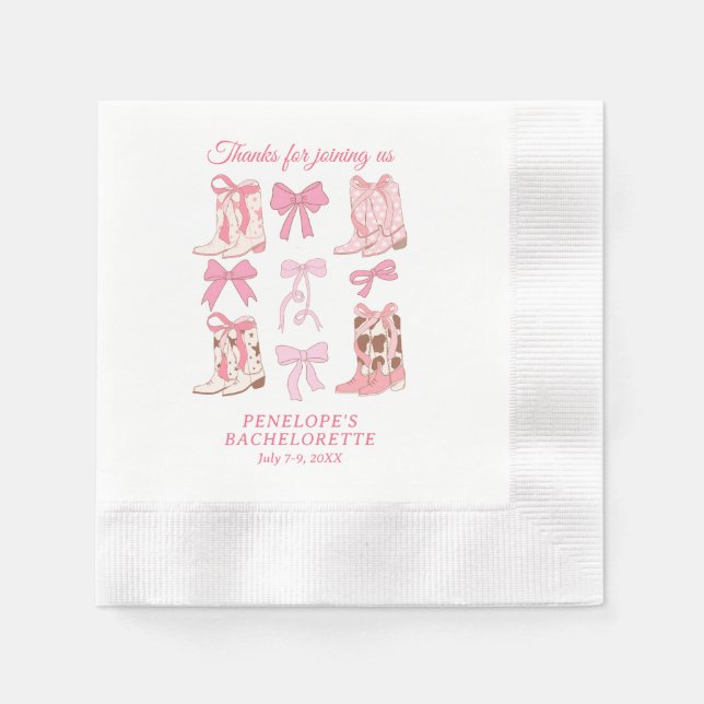 Boots and Bows Pink Girly Bachelorette Party  Napkins (Front)