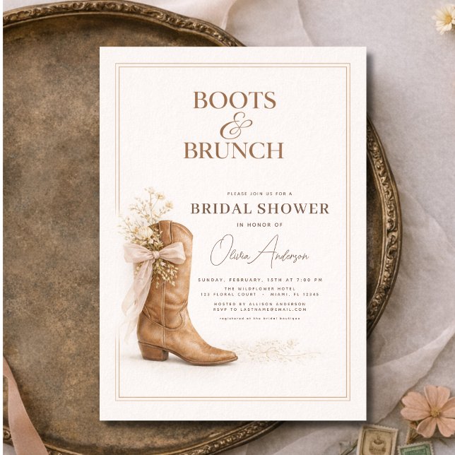 Boots and Brunch Floral Bow Bridal Shower Invitation (Creator Uploaded)