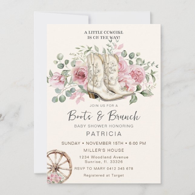 Boots and Brunch Pink Cowgirl Baby Shower  Invitation (Front)