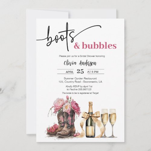 Boots and Bubbles Bridal Shower invitation card