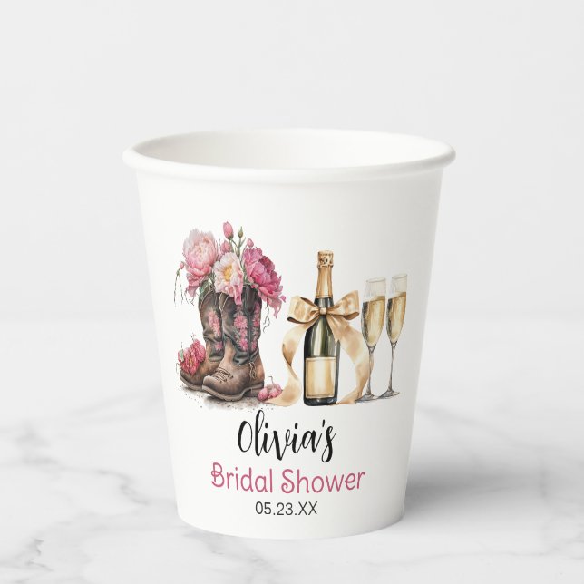 Boots and Bubbles Bridal Shower Last rodeo Paper Cups (Front)