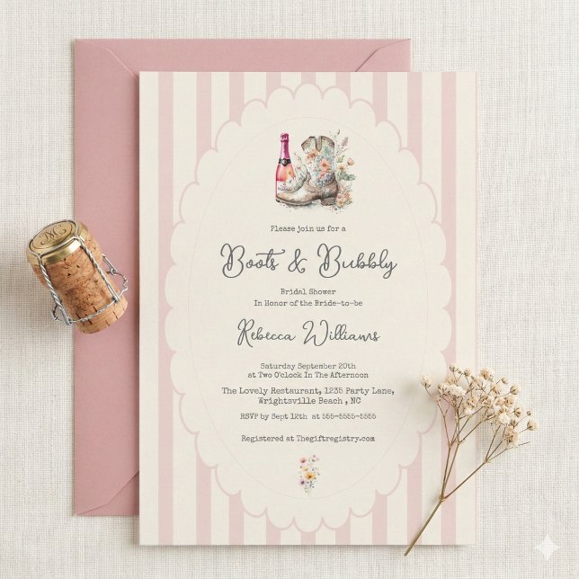 Boots and Bubbles Country Chic Bridal Shower  Invitation (Creator Uploaded)