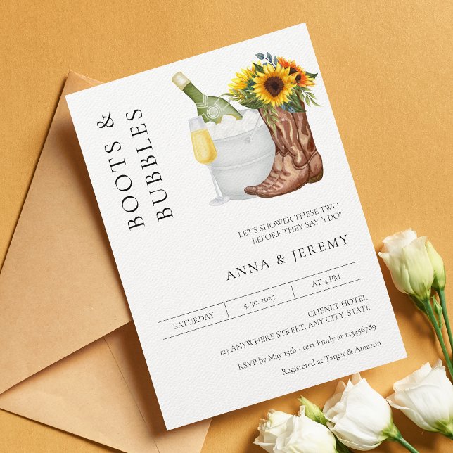 Boots and Bubbles Couples Shower Modern Minimalist Invitation (Creator Uploaded)