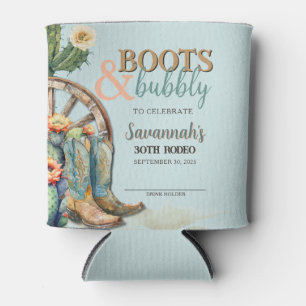Boots and Bubbly Aqua Blue Western Cactus Birthday Can Cooler