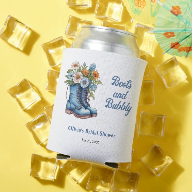 Boots and Bubbly Blue Western Bridal Shower  Can Cooler (In Situ Summer)