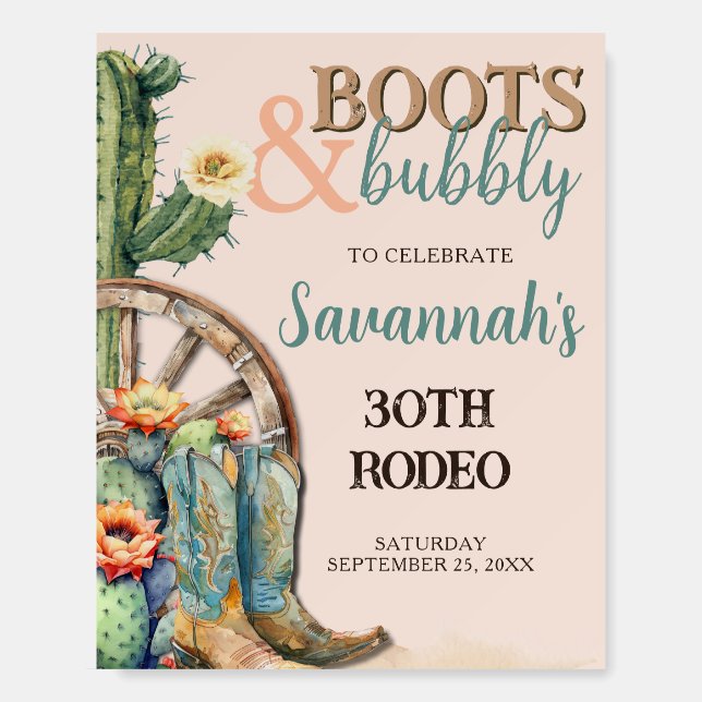 Boots and Bubbly Blush Pink Cowgirl Rodeo Birthday Foam Board (Back)