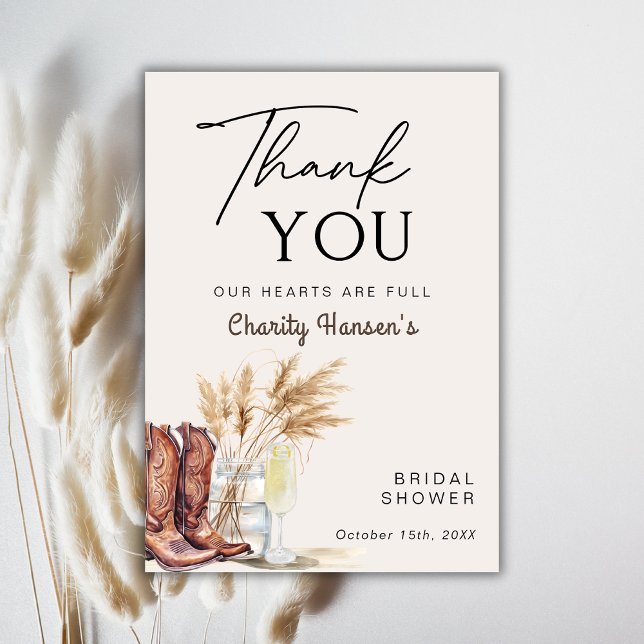 Boots And Bubbly Boho Bridal Shower Thank You Card (Creator Uploaded)