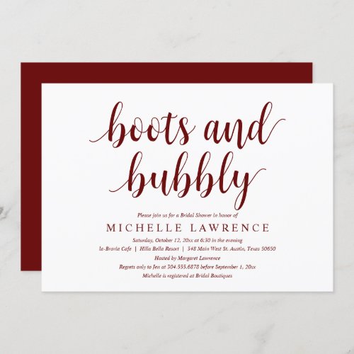 Boots and Bubbly Bridal Shower Celebration Invita Invitation